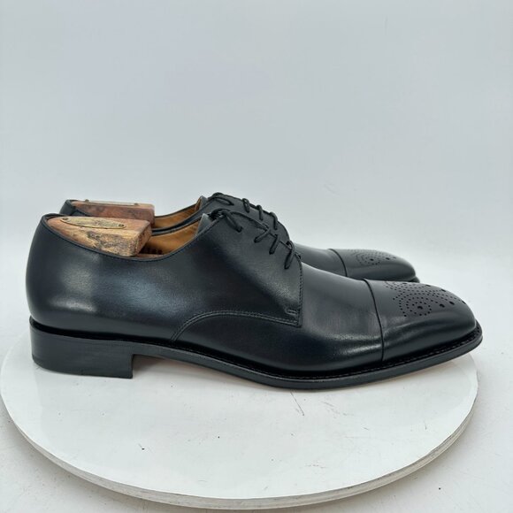 Salvatore Ferragamo Tramezza Italy Men Size 9.5 Black Leather Brogue Derby Shoes